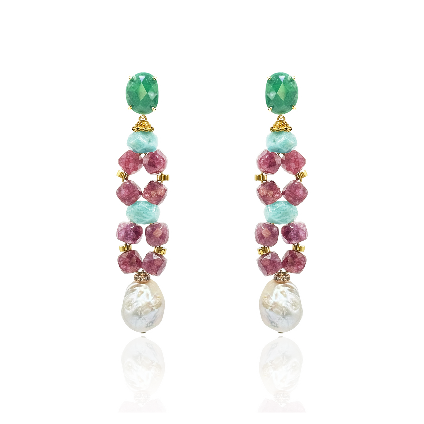 ANETHYST-amazonite-BAROQUE-PEARL-gemstone-drop-earrings-luxury-jewellery-funky-earrings