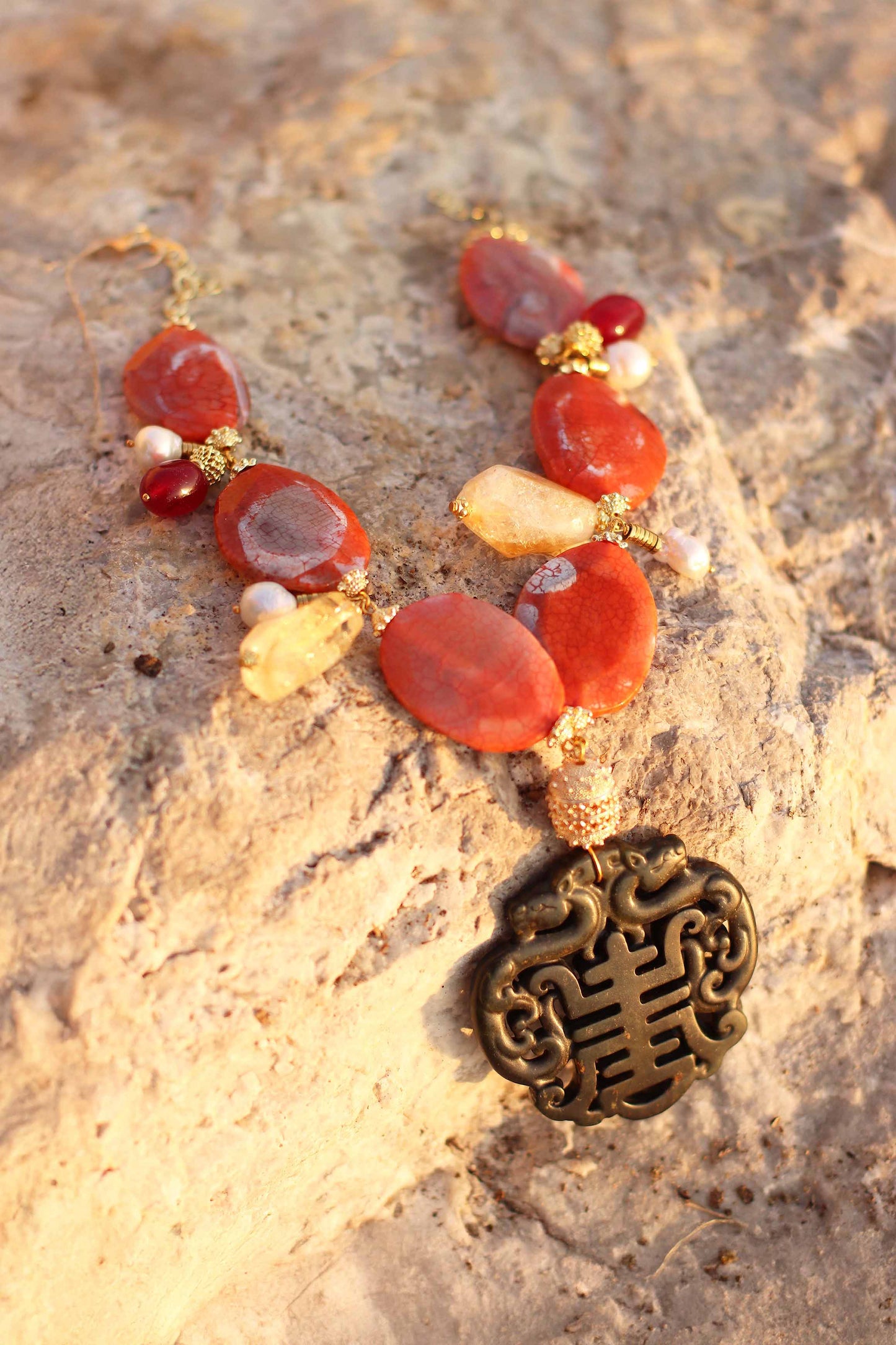 Dawn Necklace with Carved Jasper Pendant