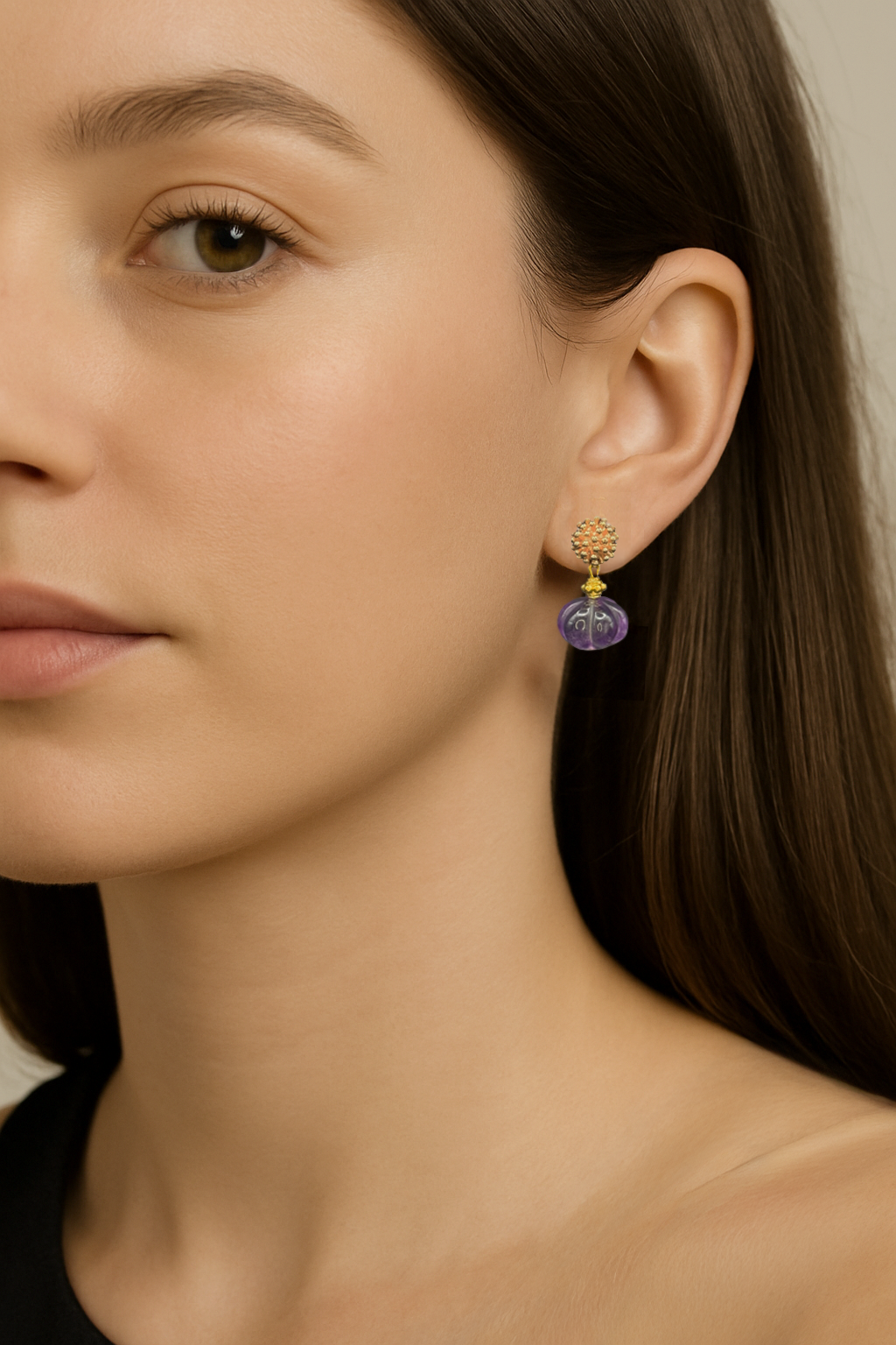 Carved Fluorite Drop Earrings