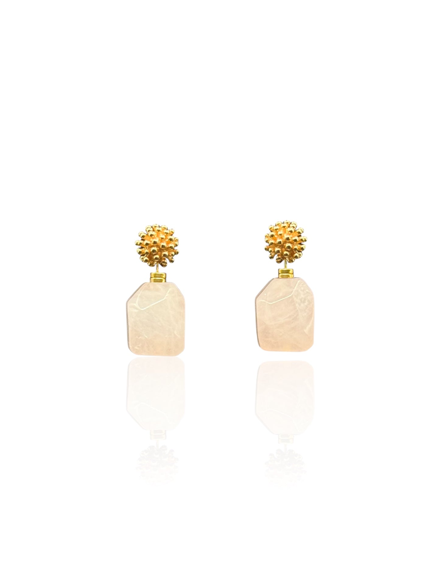 Rose Quartz Crystal Earrings with golden top