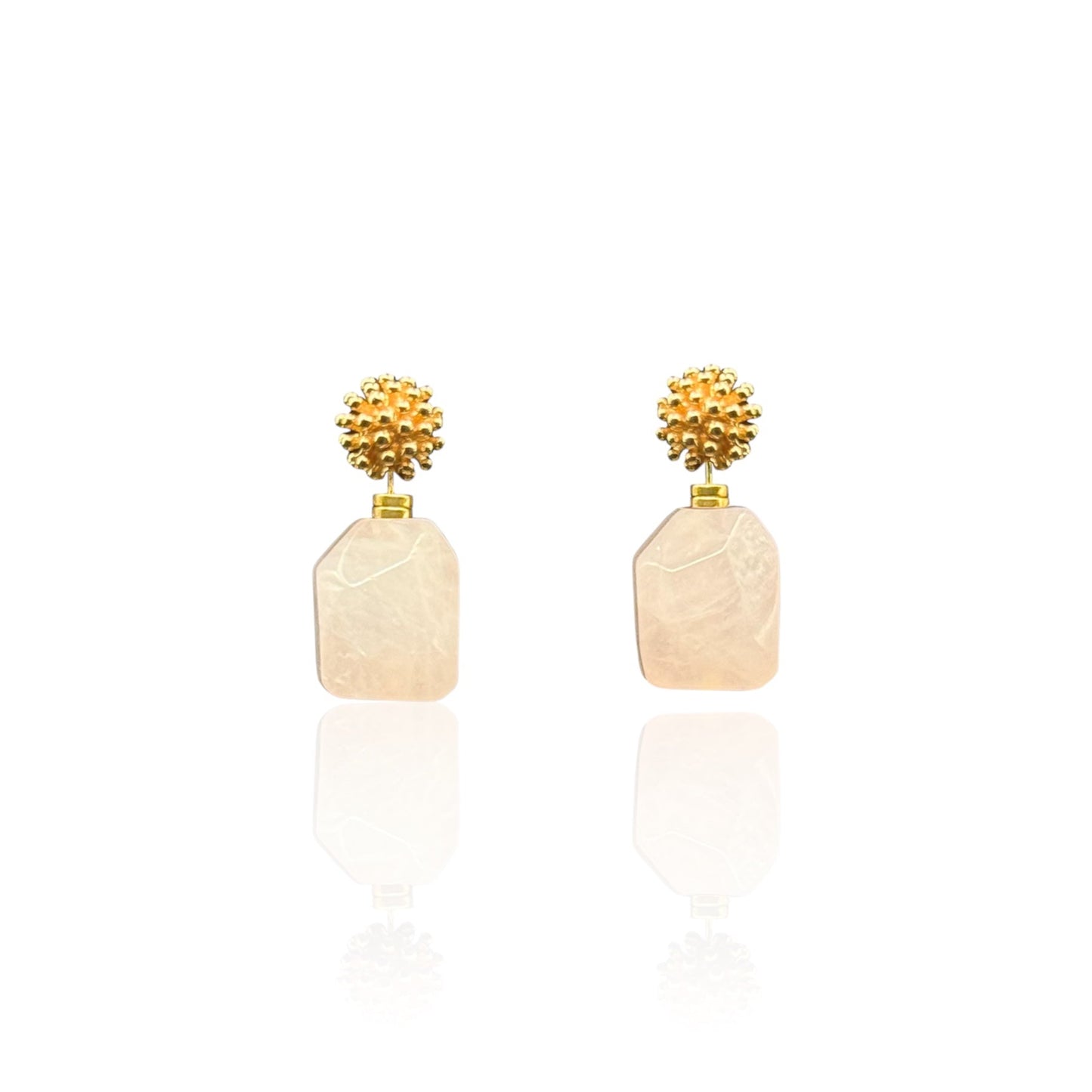 Rose Quartz Crystal Earrings with golden top