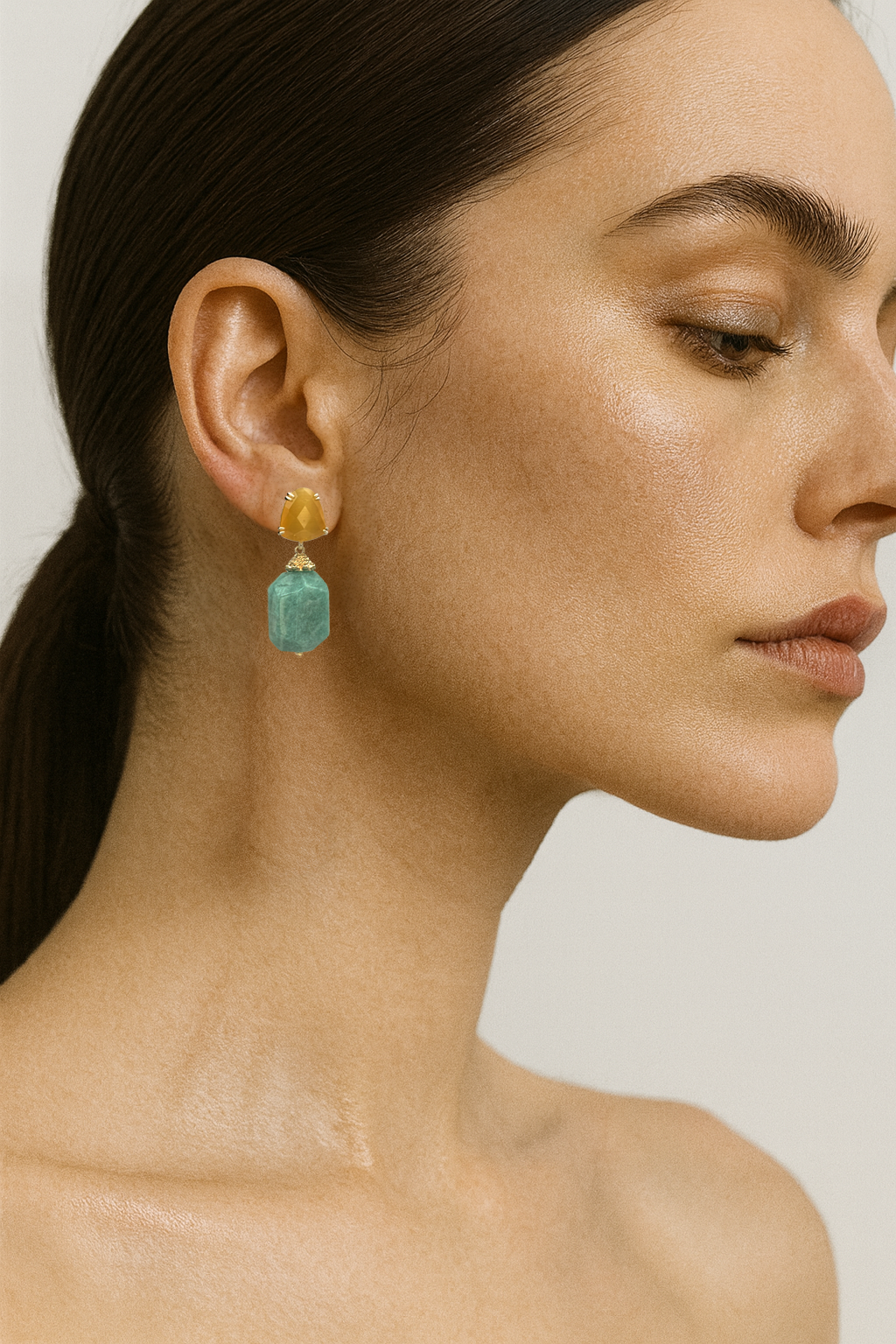 Amazonite Earrings With Gemstone Tops