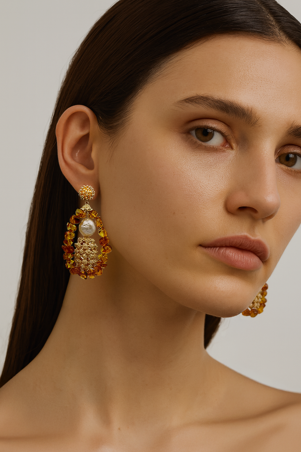 Amber Drop Earrings With Pearls