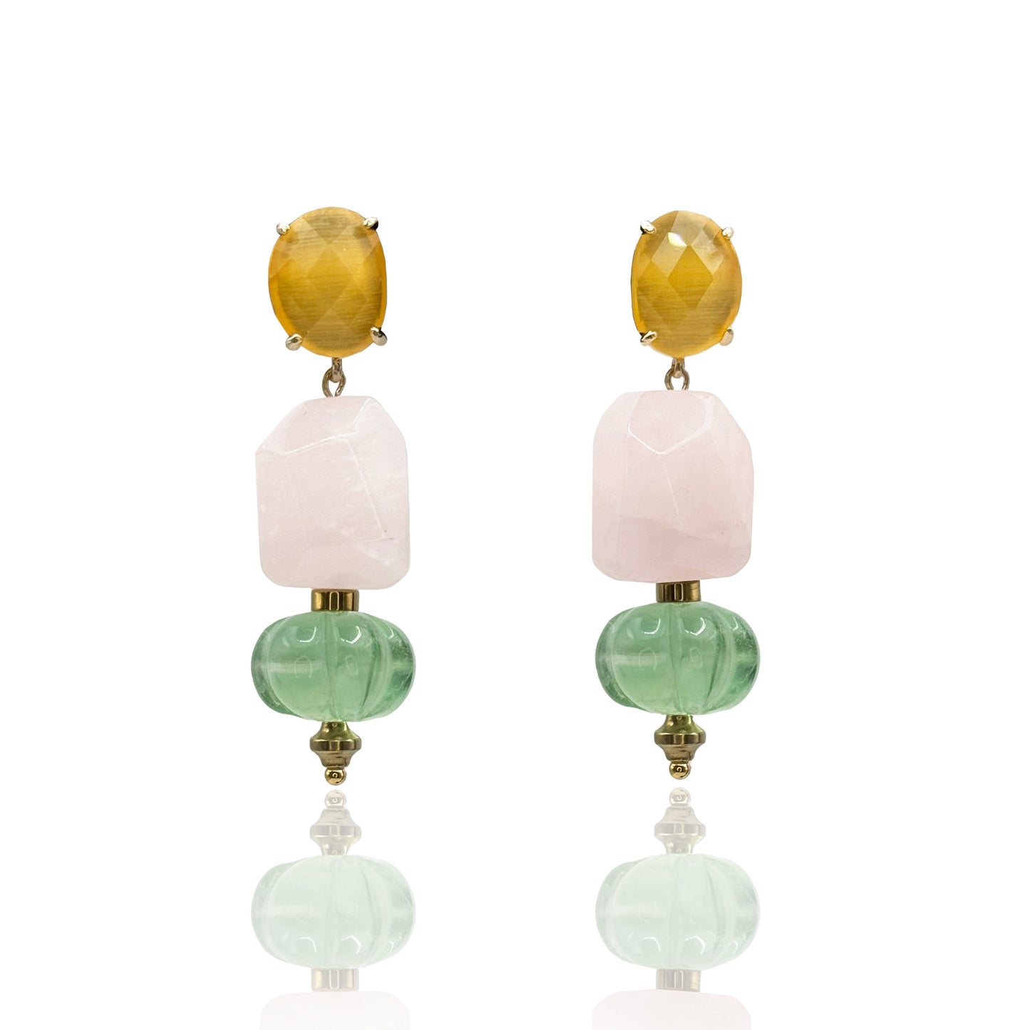 Funky Gemstone Earrings with Fluorite & Rose Quartz