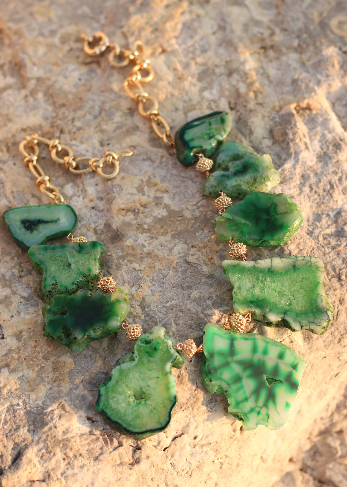 Green Dragon Vein Agate Gemstone Statement Necklace