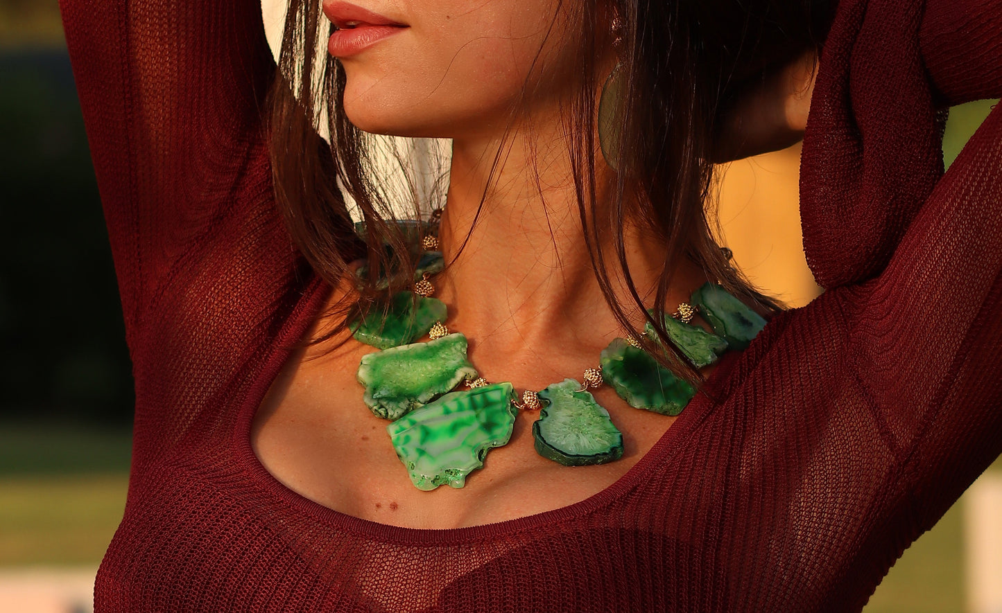 Green Dragon Vein Agate Gemstone Statement Necklace