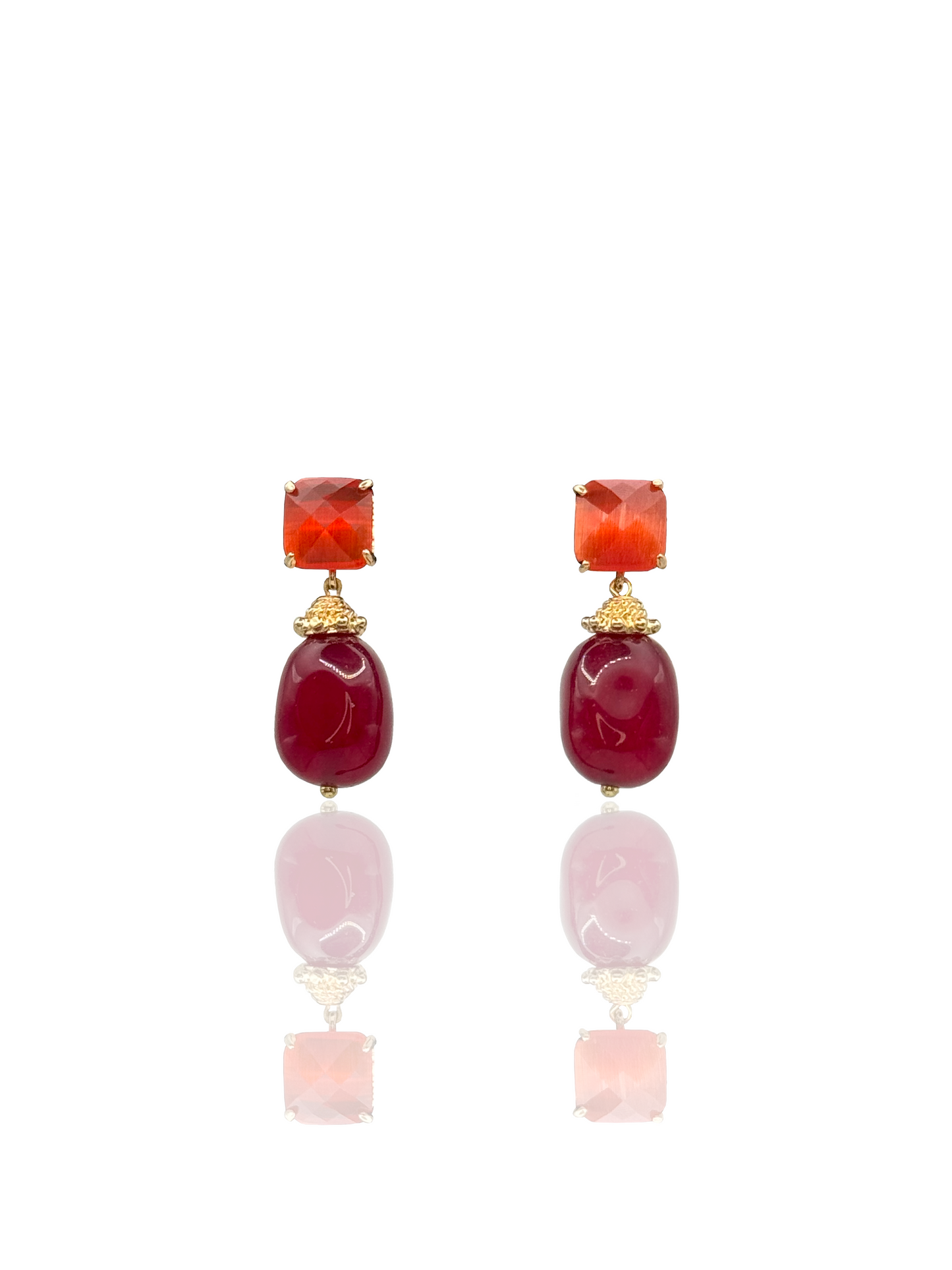 Ruby Red Calcedony Drop Earrings