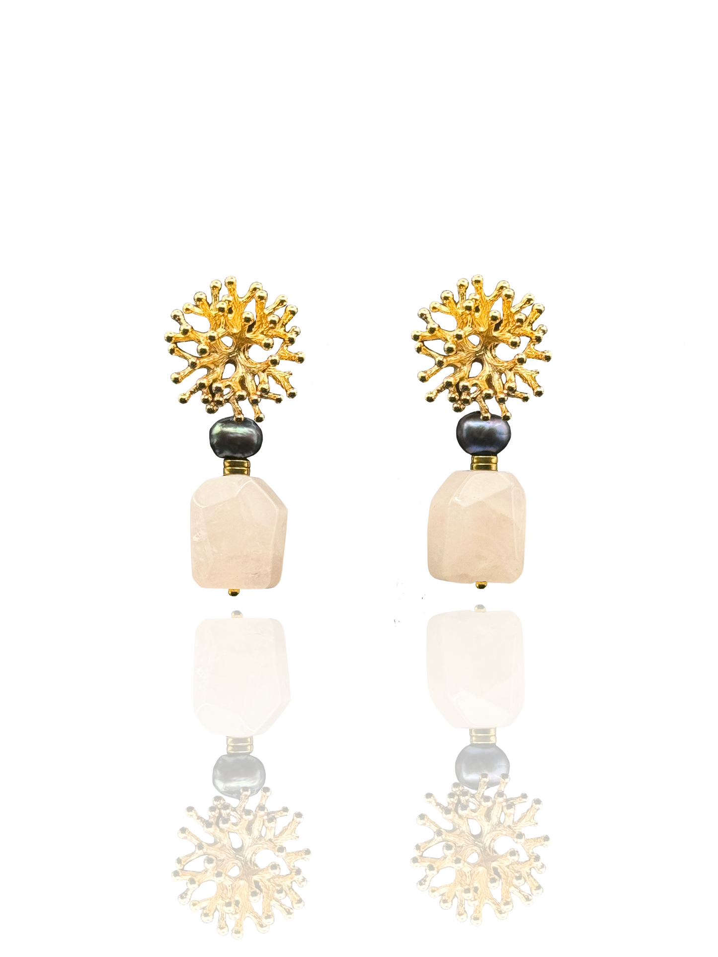 Rose Quartz Earrings with Tahitian Pearls