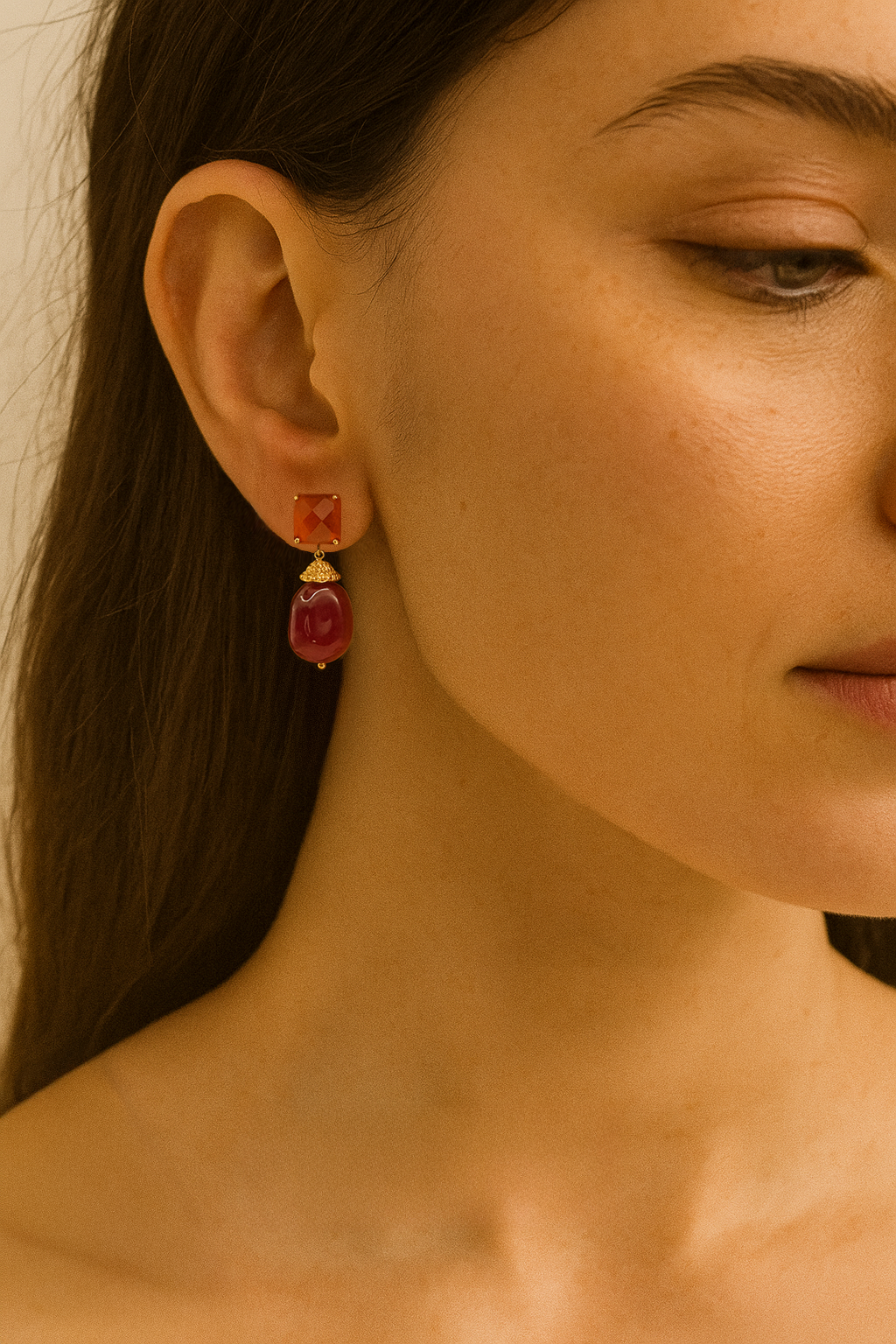 Ruby Red Calcedony Drop Earrings