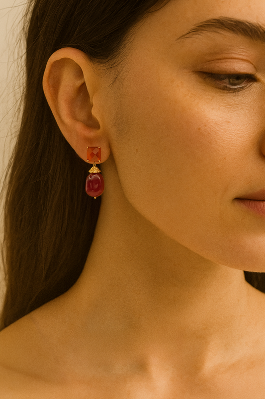 Ruby Red Calcedony Drop Earrings