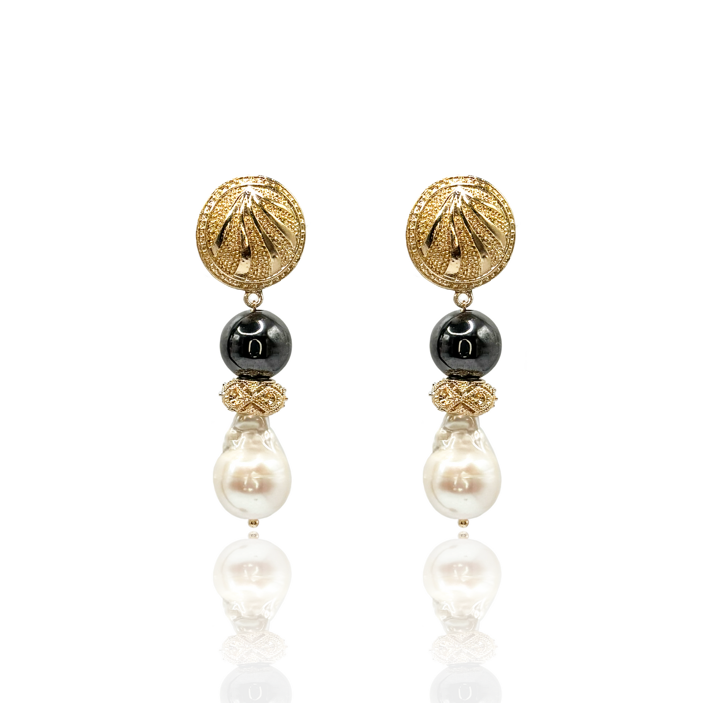 Hematite Gemstone & Pearl Statement Earrings
