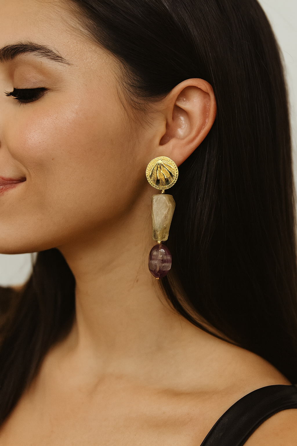Citrine & Fluorite Drop Earrings