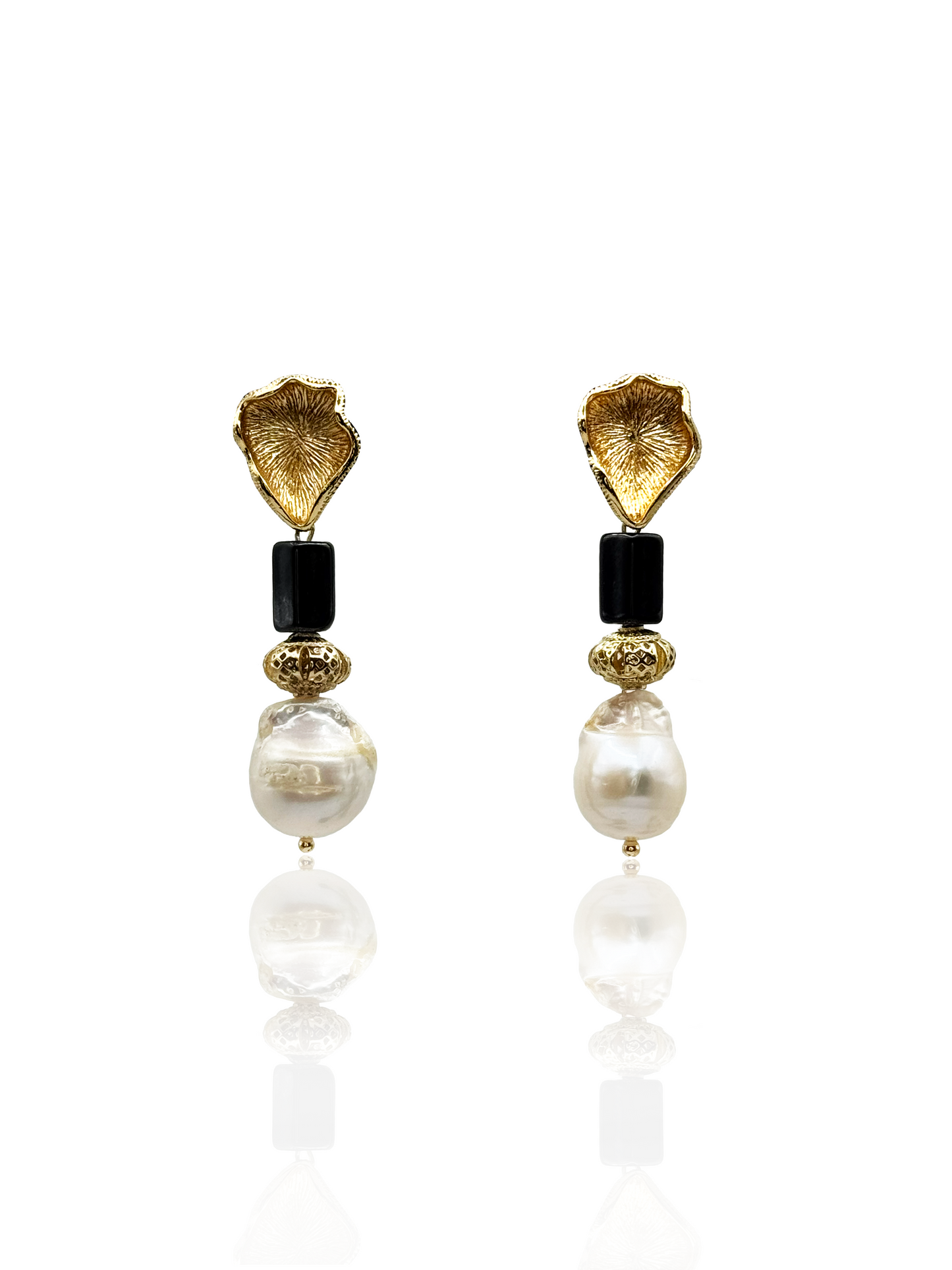 Baroque Pearl Drop Earrings With Obsidian Gemstone