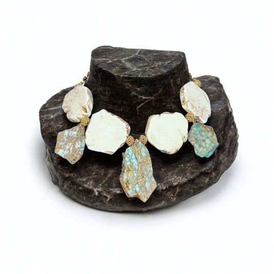 Howlite and turquoise gemstone statement necklace for sale