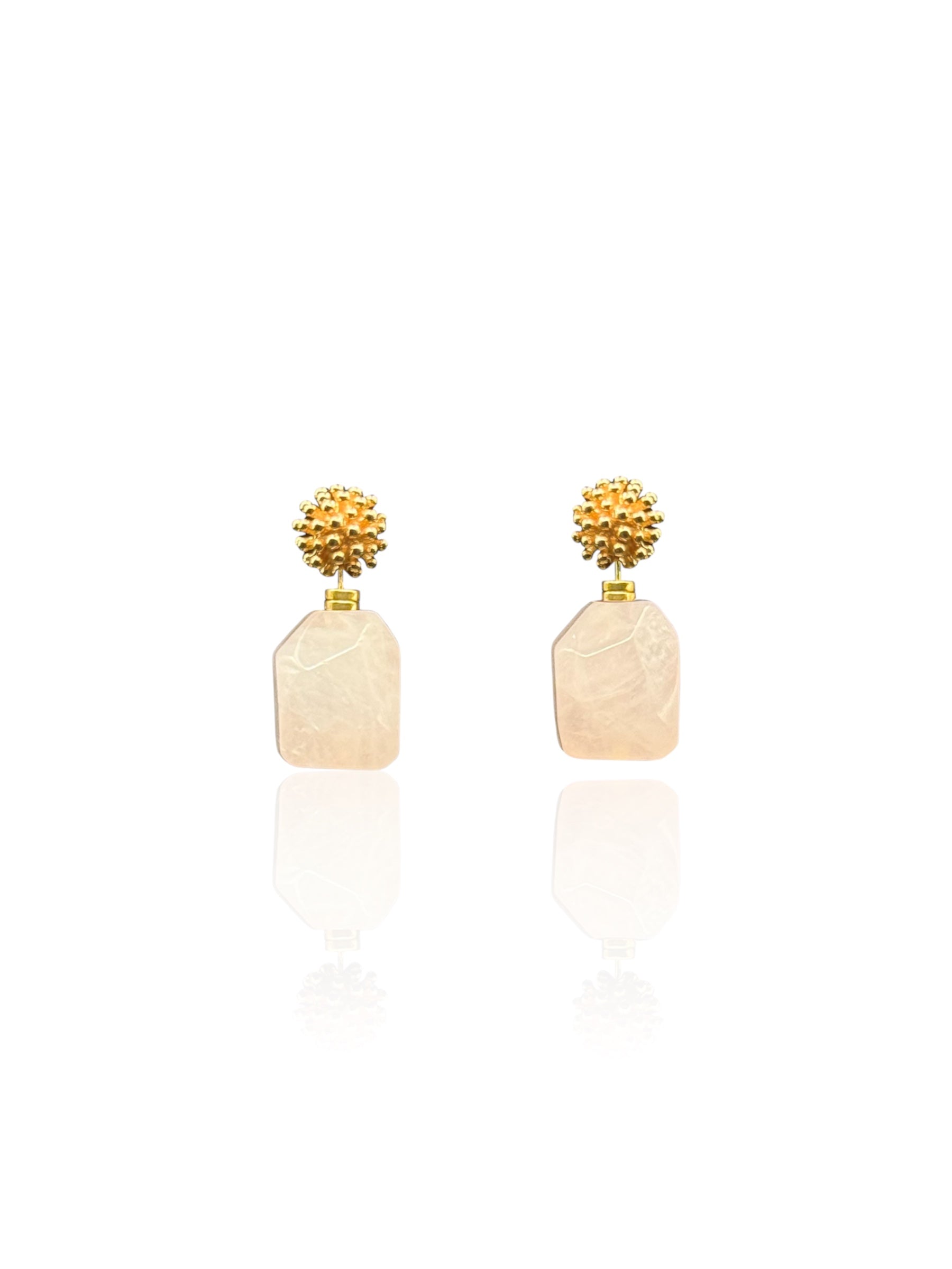 Rose Quartz Crystal Earrings with golden top