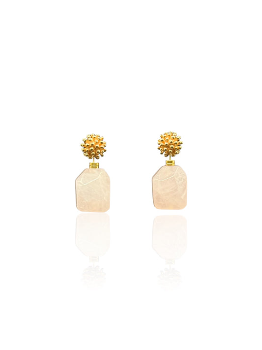 Rose Quartz Crystal Earrings with golden top