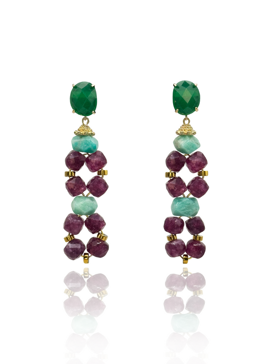 Amazonite & Faceted Amethyst Gemstone Earrings