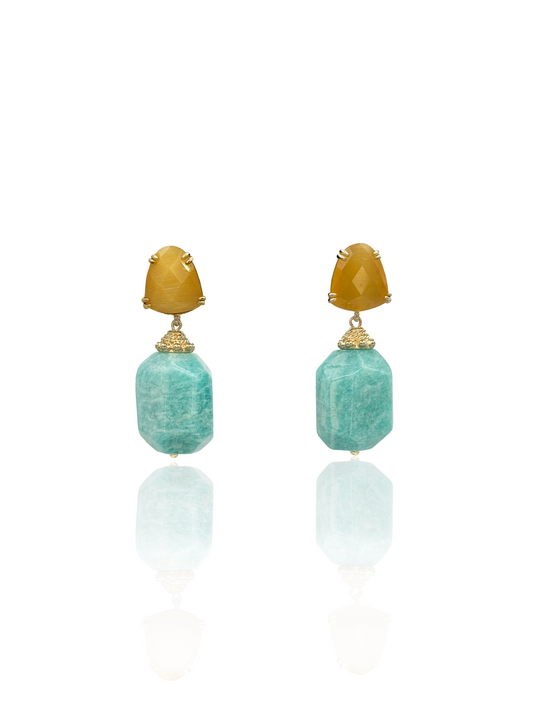 Amazonite Earrings With Gemstone Tops