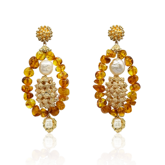 Amber & Pearl Gemstone Earrings