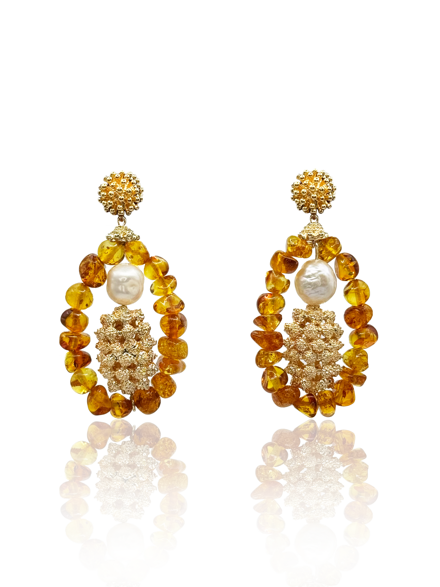 Amber Drop Earrings With Pearls
