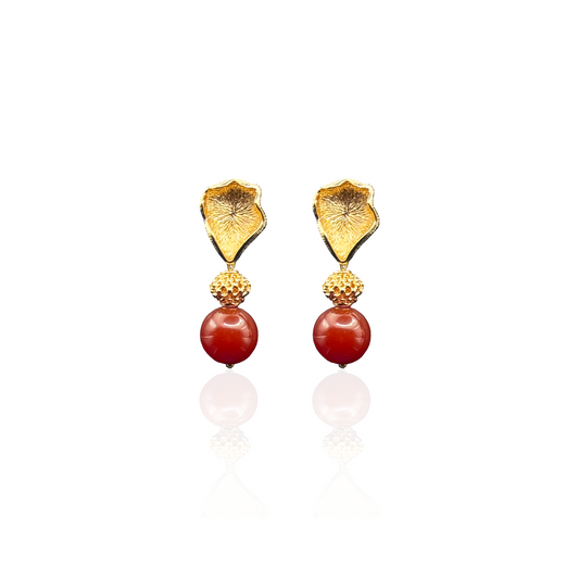 Red Carnelian Gemstone Earrings with Golden Top