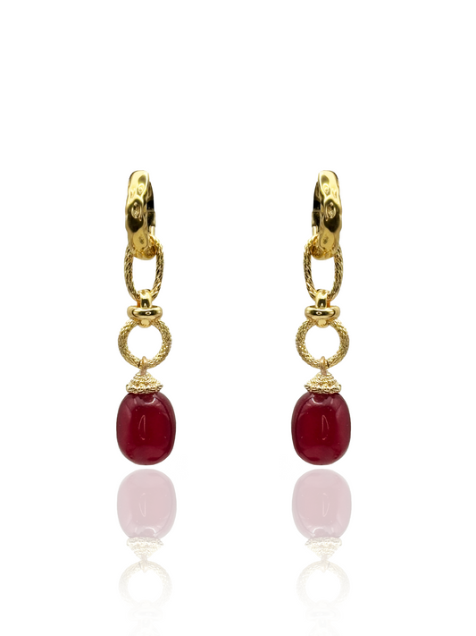 Burgundy Calcedony Gemstone Drop Earrings on Golden Chains