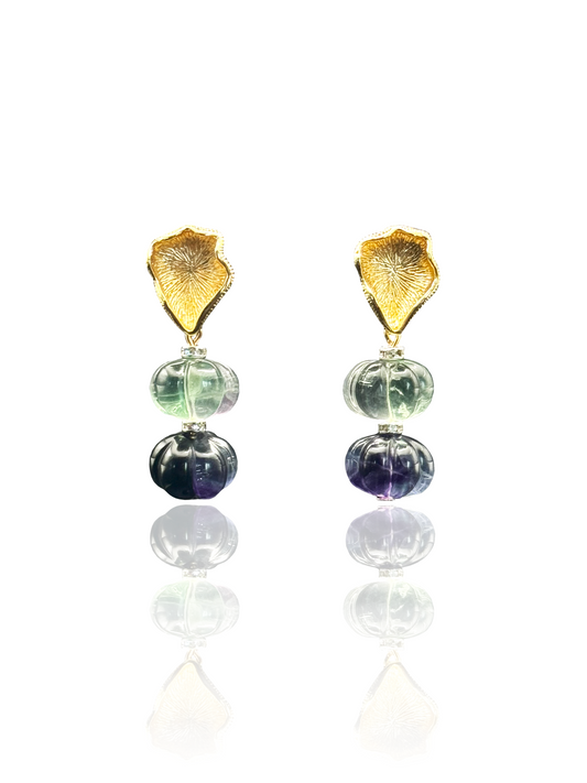 Carved Fluorite Gemstone Earrings