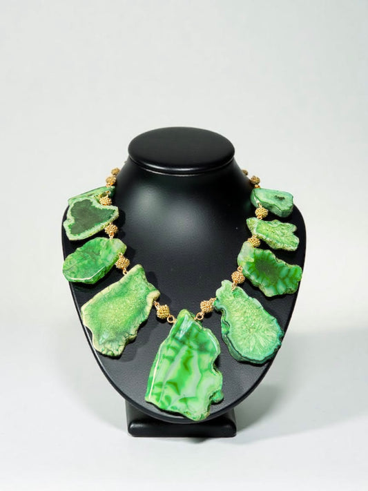 dragon vein green agate gemstone statement necklace