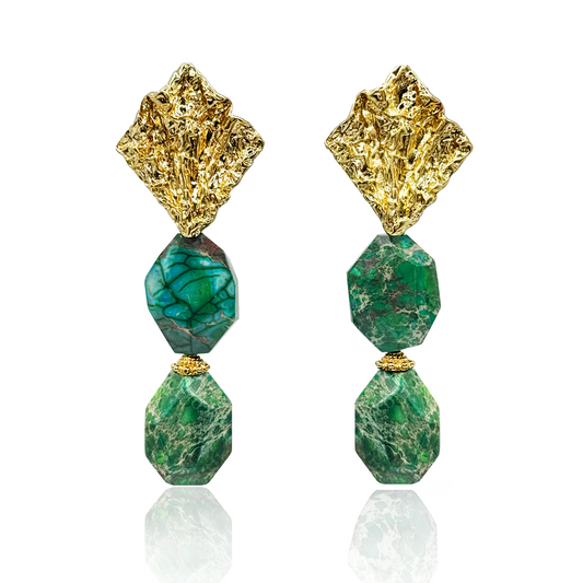 green jasper gemstone statement earrings