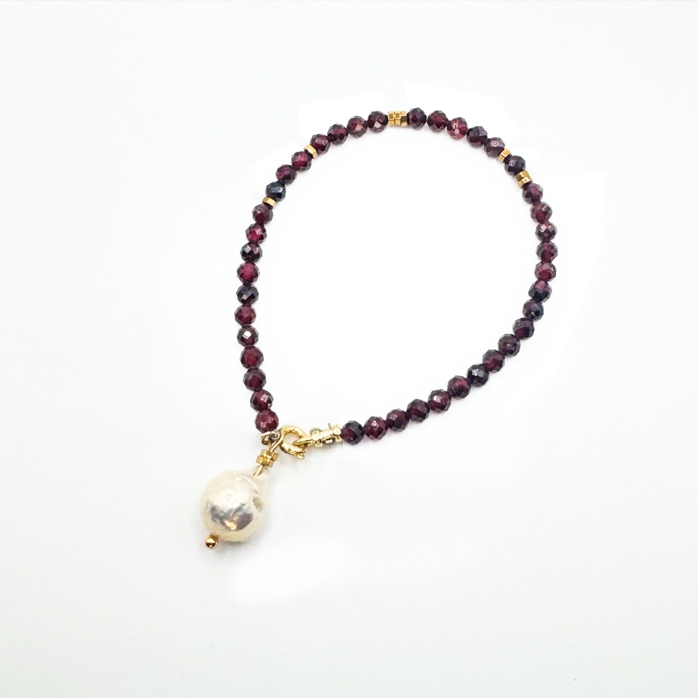 Faceted Garnet Gemstone Bracelet With Pearl