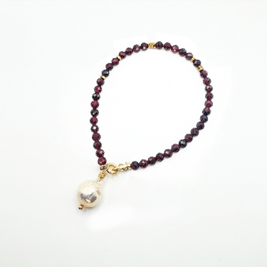 Faceted Garnet Gemstone Bracelet With Pearl