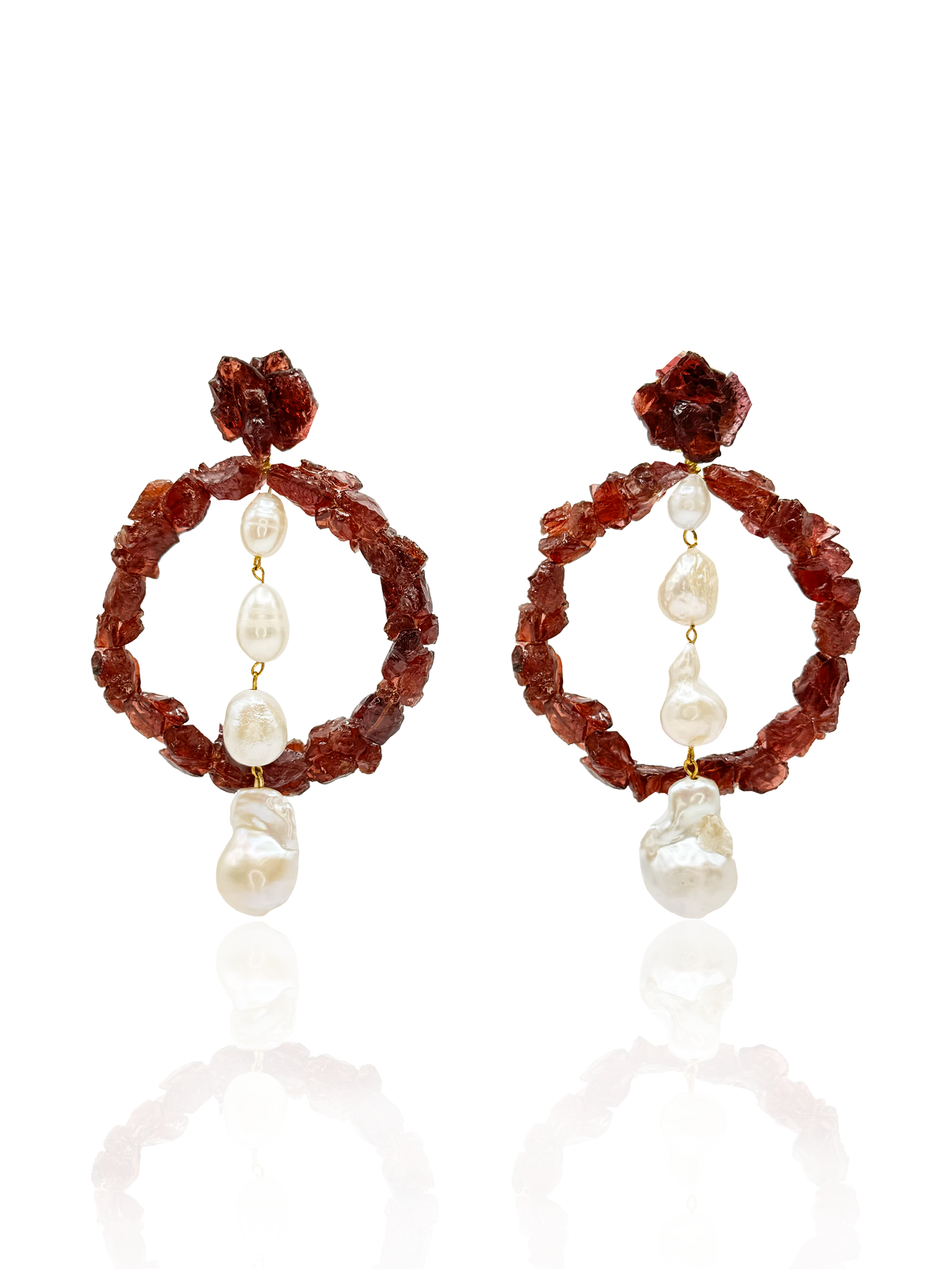 Garnet Gemstone Hoops With Baroque Pearls