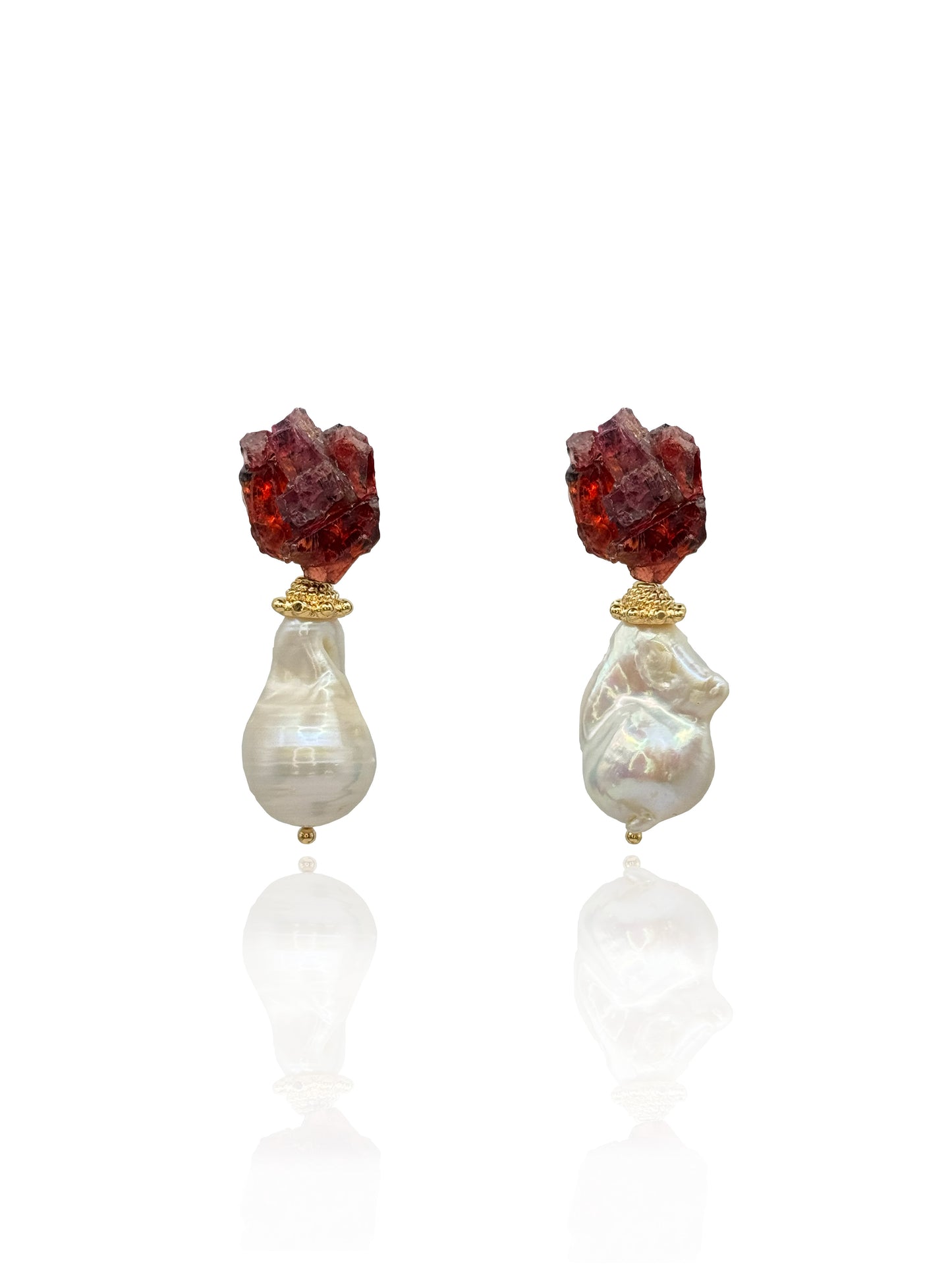 Garnet Gemstone Earrings With Baroque Pearls