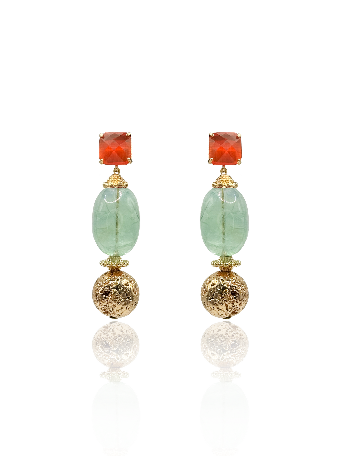Gemstone Earrings With Fluorite & Gold-plated Hematite