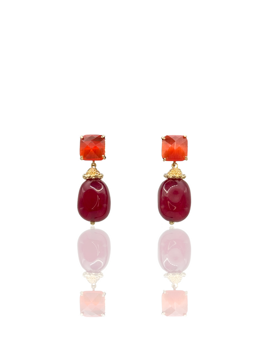 Ruby Red Calcedony Drop Earrings