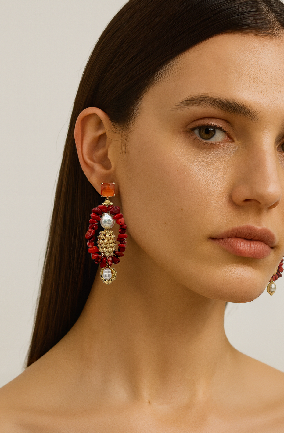 Red Coral Drop Earrings