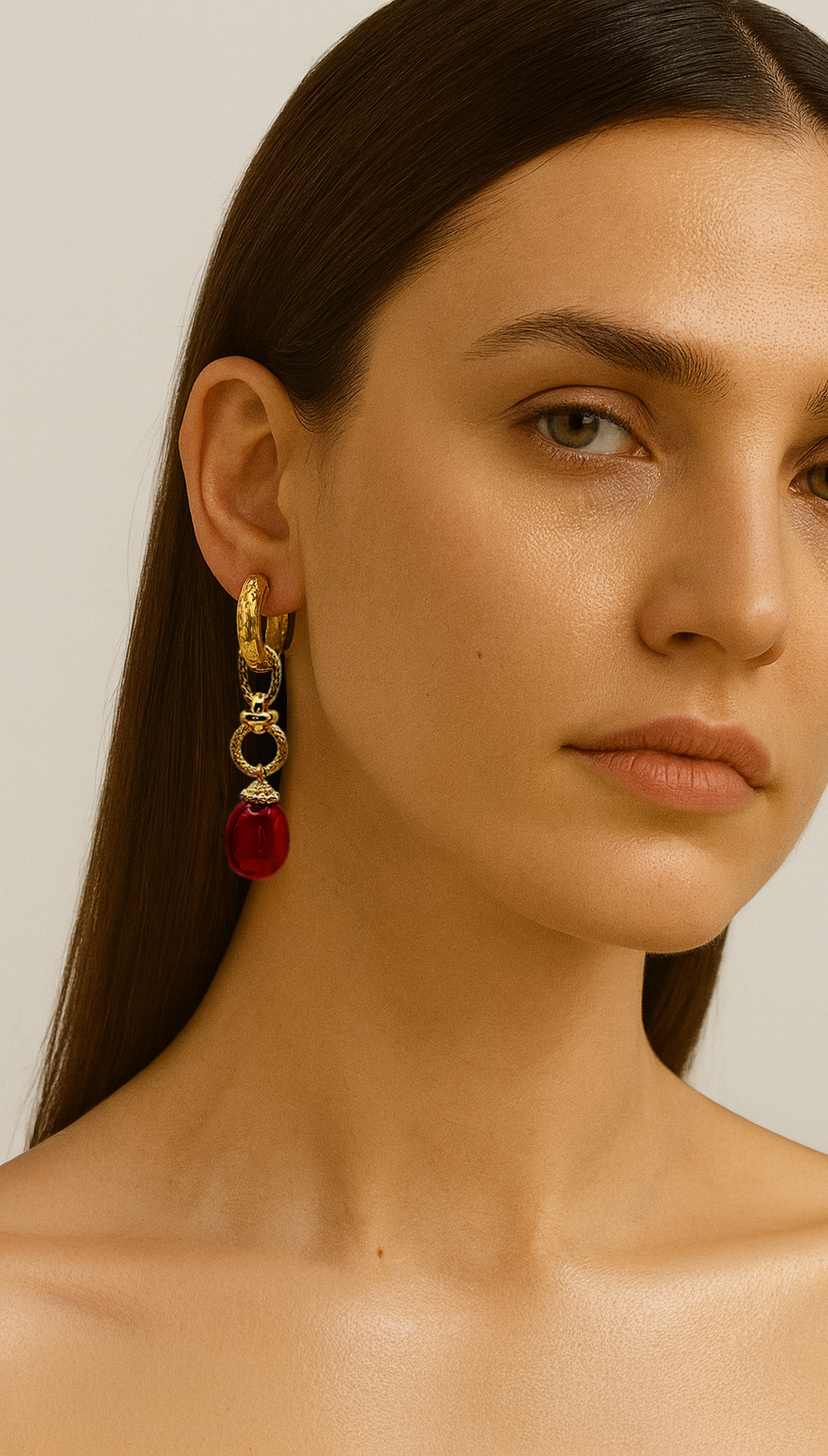 Burgundy Calcedony Gemstone Drop Earrings on Golden Chains