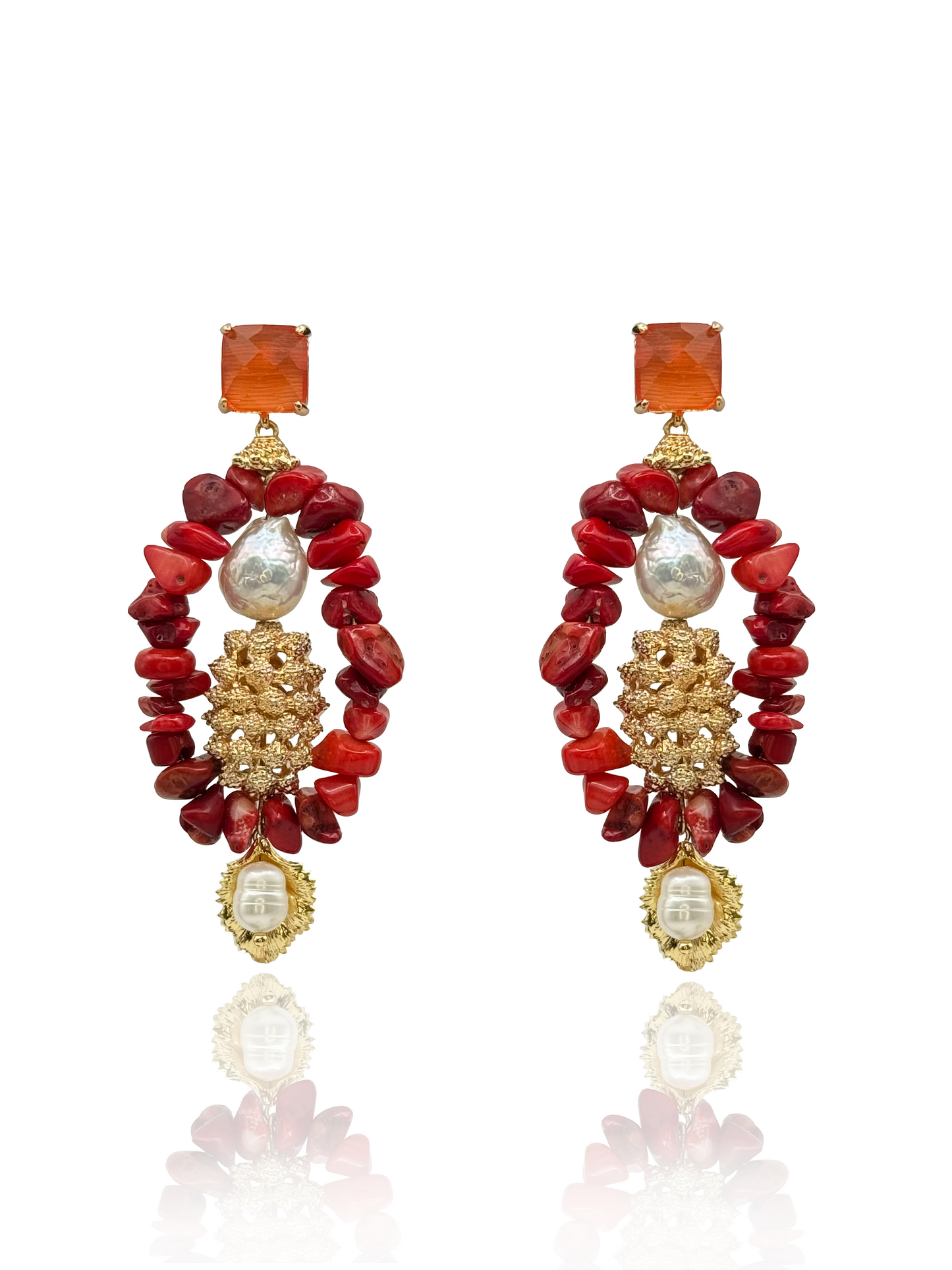 Red Coral Drop Earrings