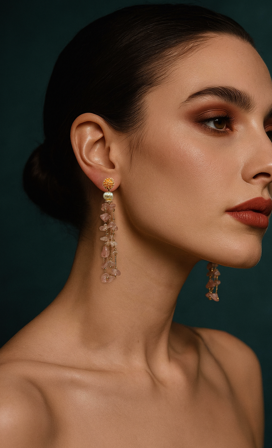 Rose Quartz Earrings With Pearls