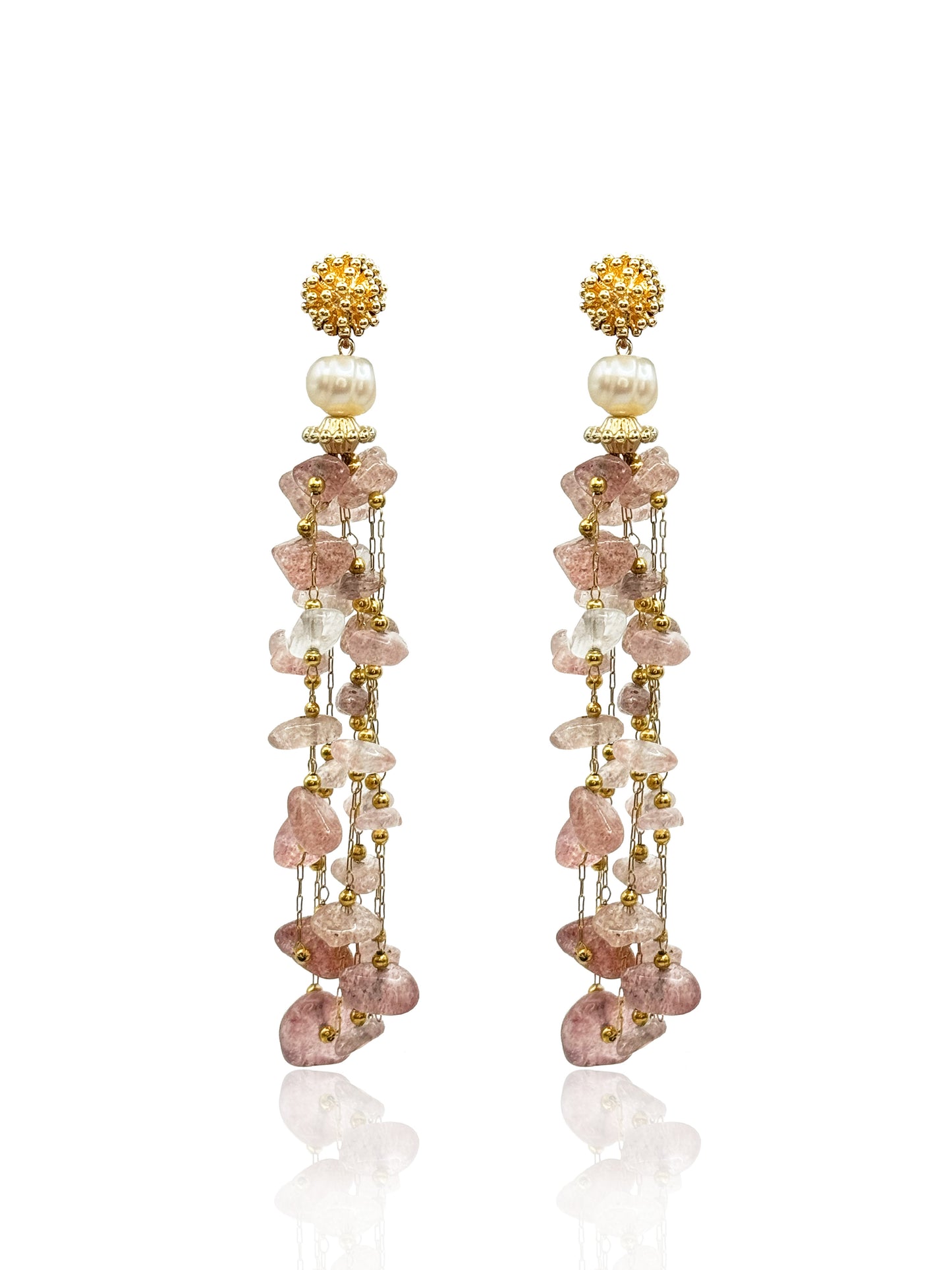 Rose Quartz Drop Earrings With Pearls