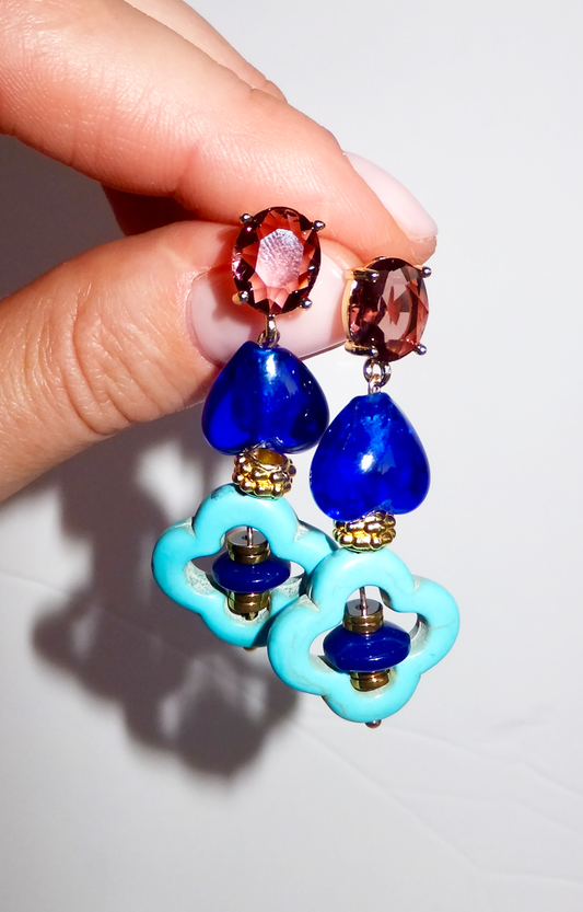 Boho Gemstone Earrings With Murano Glass & Turquoise