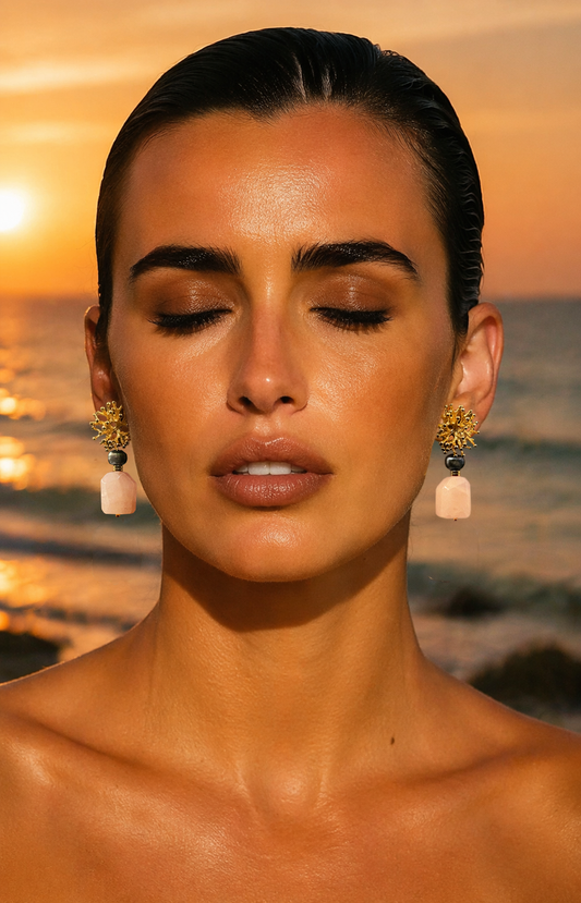 Rose Quartz & Tahitian Pearl Earrings