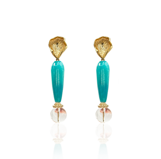 Gemstone Earrings with Faceted Amazonite & Crystal Quartz