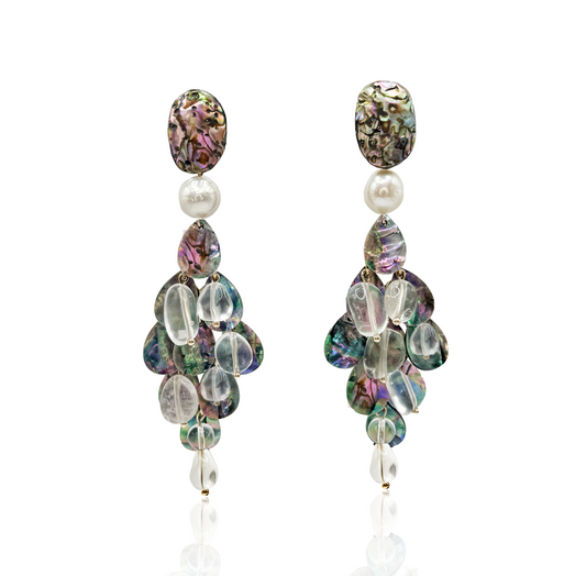 Thalora Multicolored mother of pearl boho dangle earrings with pearls 