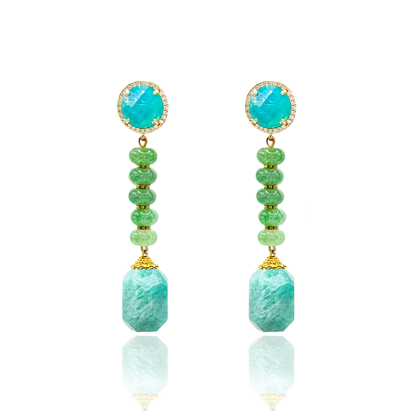 Faceted Amazonite & Green Tourmaline Statement Earrings
