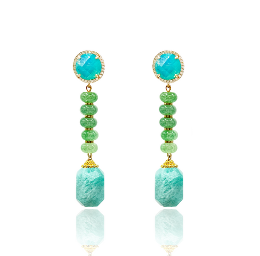 Faceted Amazonite & Green Tourmaline Statement Earrings
