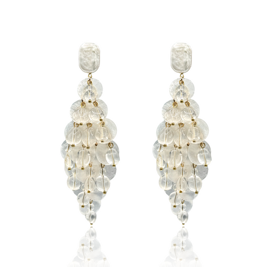 Mother of Pearl & Crystal Quartz Chandelier Boho Statement Earrings