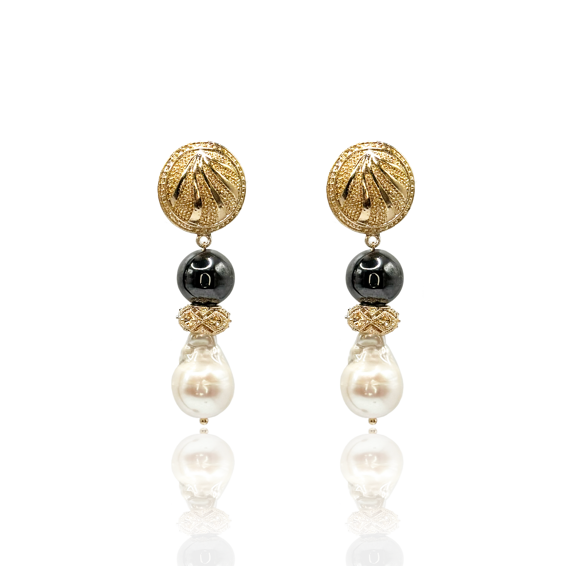 Hematite Gemstone & Pearl Statement Earrings